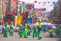 carnival  columns are going along the streets